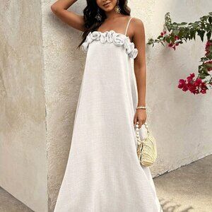 White Casual Women's Floral A-Line Elegant Maxi Slip Dress